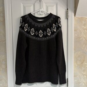 Chaps Charcoal, Black,  Silver and White Nordic Patterned Cotton Blend Sweater